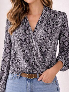 Endless Rose Snakeskin Faux Wrap Blouse Small NWT Anthropologie Style Chic